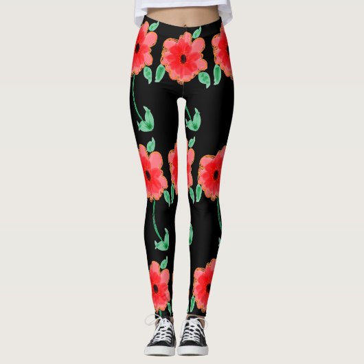 Roodbloemige Leggings (Voorkant)