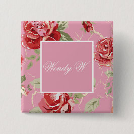 Roodbloesem Vierkante Button 5,1 Cm