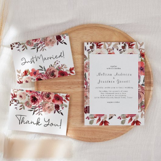 Roodbloesse Rozen bruiloft Kaart