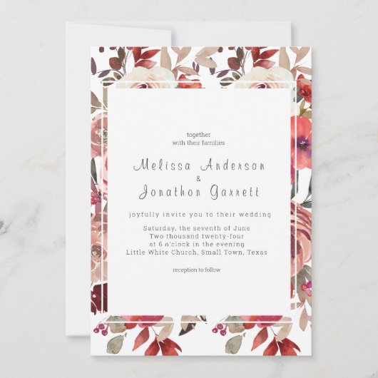 Roodbloesse Rozen bruiloft Kaart (Voorkant)