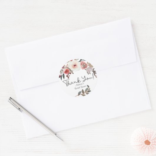 Roodbloesse Rozen bruiloft Ronde Sticker (Envelop)