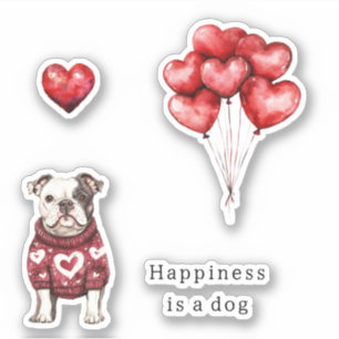 Roodblossende trui Witte harten Geluk is een hond Sticker