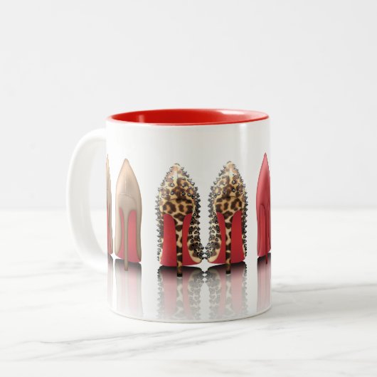 Roodbodemstiletto's in luipaard, zwart, bestudeerd tweekleurige koffiemok (Voorkant links)