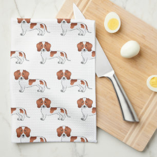 Roodbonte gladharige dachshond cartoonhondenpatroo theedoek