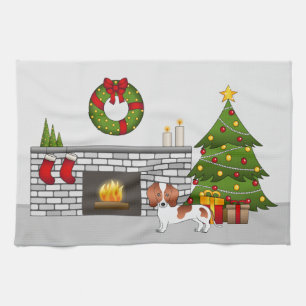 Roodbonte Kortharige Dachshondhond - Kerstkamer Theedoek