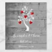 Roodboom van het Wijnlabel voor hartenweddenschapp Wijn Etiket (Enkel label)