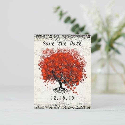 Roodboombruiloft sparen de datum aankondigingskaart (Staand voorkant)