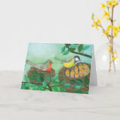 Roodborst en Mees Vogelnest Kaart (Gele Bloem)