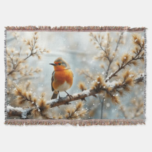 Roodborst in de sneeuw deken