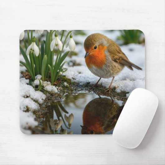 Roodborst in een Lentetuin Muismat (Met muis)