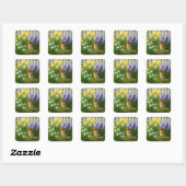 Roodborst in een lentetuin vierkante sticker (Vel)