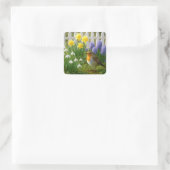 Roodborst in een lentetuin vierkante sticker (Tas)