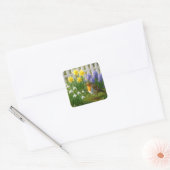 Roodborst in een lentetuin vierkante sticker (Envelop)