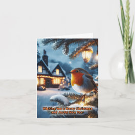 Roodborst in Festieve Sneeuw Scene Kerstkaart Feestdagen Kaart