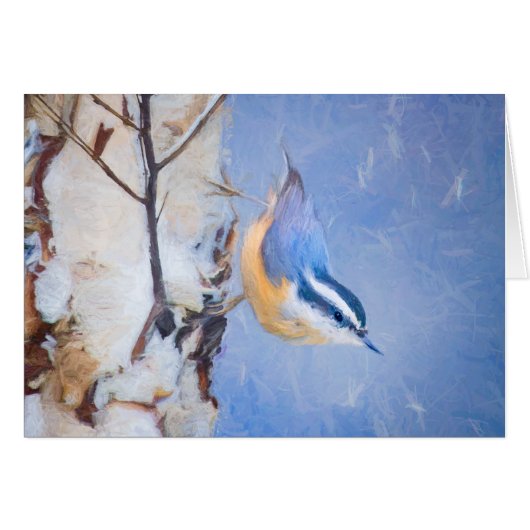 Roodborst Nuthatch schilderij Originele Vogelkunst (Voorkant Horizontaal)