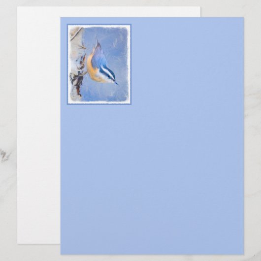 Roodborst Nuthatch schilderij Originele Vogelkunst (Voorkant / Achterkant)