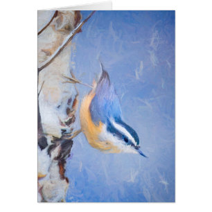 Roodborst Nuthatch schilderij Originele Vogelkunst