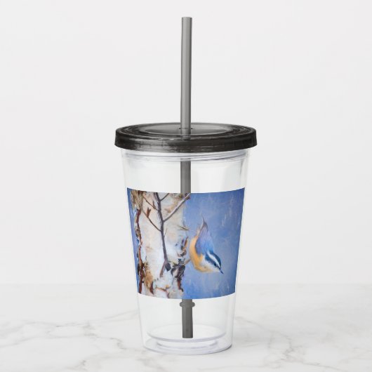 Roodborst Nuthatch schilderij Originele Vogelkunst Acryl Drinkbeker (Voorkant)