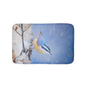 Roodborst Nuthatch schilderij Originele Vogelkunst Badmat
