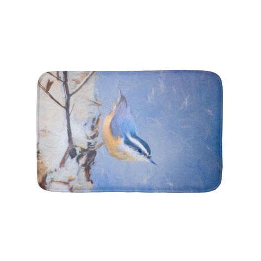 Roodborst Nuthatch schilderij Originele Vogelkunst Badmat (Voorkant)