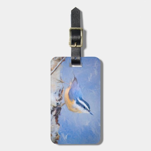 Roodborst Nuthatch schilderij Originele Vogelkunst Bagagelabel (Voorkant verticaal)