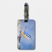 Roodborst Nuthatch schilderij Originele Vogelkunst Bagagelabel (Achterkant verticaal)