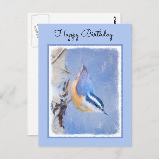 Roodborst Nuthatch schilderij Originele Vogelkunst Briefkaart (Voorkant / Achterkant)