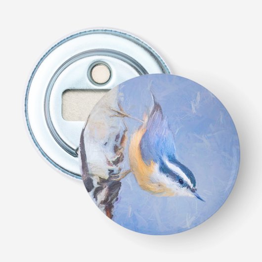 Roodborst Nuthatch schilderij Originele Vogelkunst Button Flesopener (Voorkant)
