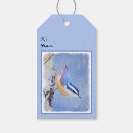 Roodborst Nuthatch schilderij Originele Vogelkunst Cadeaulabel (Voorkant)