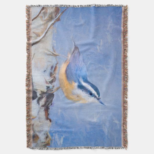 Roodborst Nuthatch schilderij Originele Vogelkunst Deken (Voorkant Verticaal)