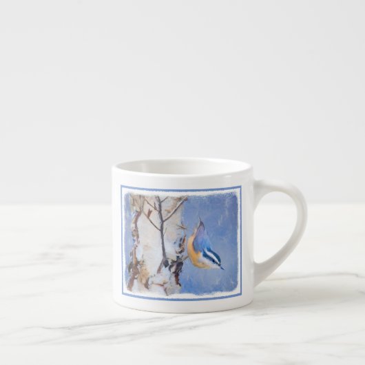 Roodborst Nuthatch schilderij Originele Vogelkunst Espresso Kop (Rechts)