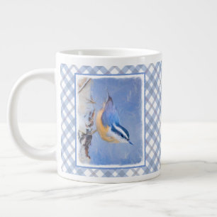 Roodborst Nuthatch schilderij Originele Vogelkunst Grote Koffiekop