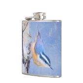 Roodborst Nuthatch schilderij Originele Vogelkunst Heupfles (Links)