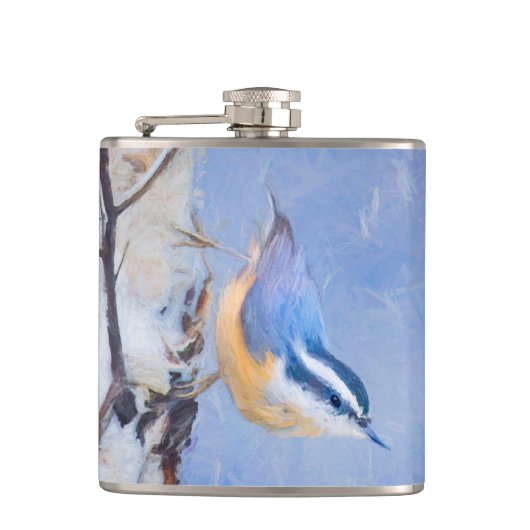 Roodborst Nuthatch schilderij Originele Vogelkunst Heupfles (Voorkant)