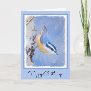 Roodborst Nuthatch schilderij Originele Vogelkunst Kaart