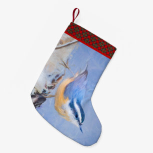 Roodborst Nuthatch schilderij Originele Vogelkunst Kleine Kerstsok