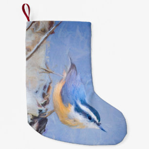 Roodborst Nuthatch schilderij Originele Vogelkunst Kleine Kerstsok