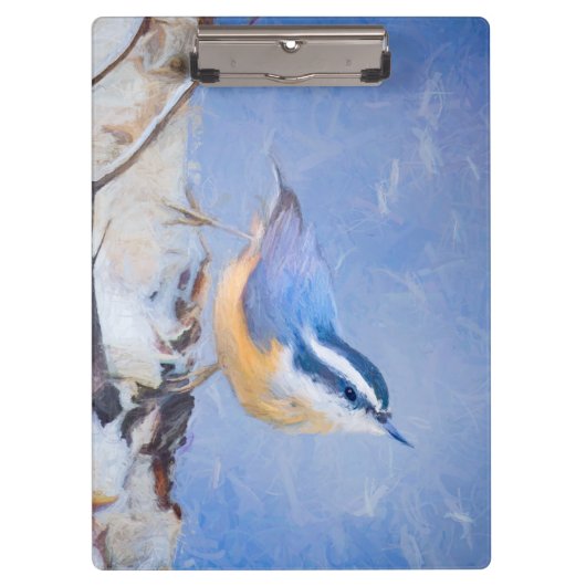 Roodborst Nuthatch schilderij Originele Vogelkunst Klembord (Voorkant)
