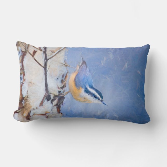 Roodborst Nuthatch schilderij Originele Vogelkunst Kussen (Voorkant)