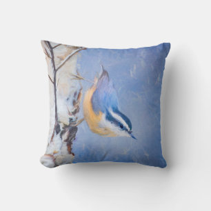 Roodborst Nuthatch schilderij Originele Vogelkunst Kussen