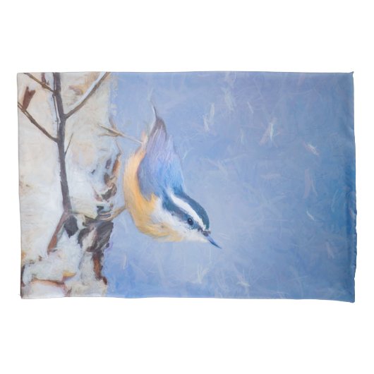 Roodborst Nuthatch schilderij Originele Vogelkunst Kussensloop (Voorkant)