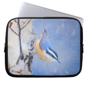 Roodborst Nuthatch schilderij Originele Vogelkunst Laptop Sleeve