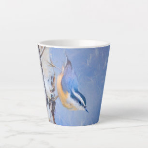 Roodborst Nuthatch schilderij Originele Vogelkunst Latte Mok