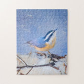 Roodborst Nuthatch schilderij Originele Vogelkunst Legpuzzel (Verticaal)