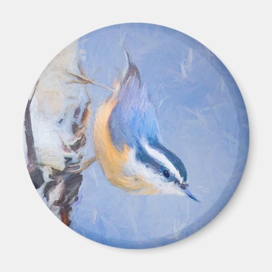 Roodborst Nuthatch schilderij Originele Vogelkunst Magneet (Voorkant)