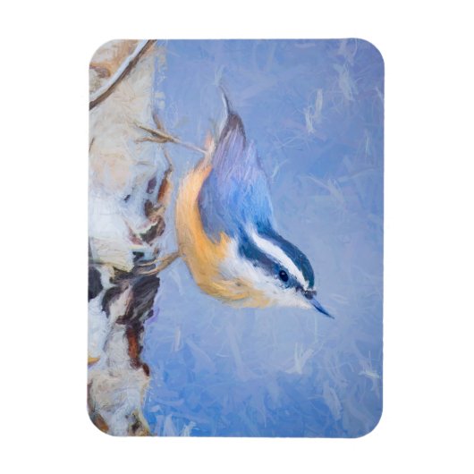 Roodborst Nuthatch schilderij Originele Vogelkunst Magneet (Verticaal)