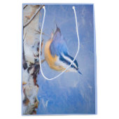 Roodborst Nuthatch schilderij Originele Vogelkunst Medium Cadeauzakje (Voorkant)