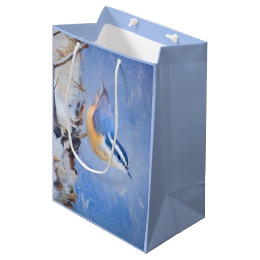 Roodborst Nuthatch schilderij Originele Vogelkunst Medium Cadeauzakje (Voorkant Gekanteld)
