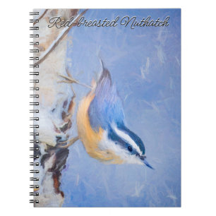 Roodborst Nuthatch schilderij Originele Vogelkunst Notitieboek