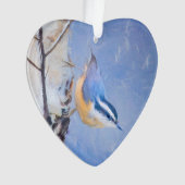 Roodborst Nuthatch schilderij Originele Vogelkunst Ornament (voorkant)